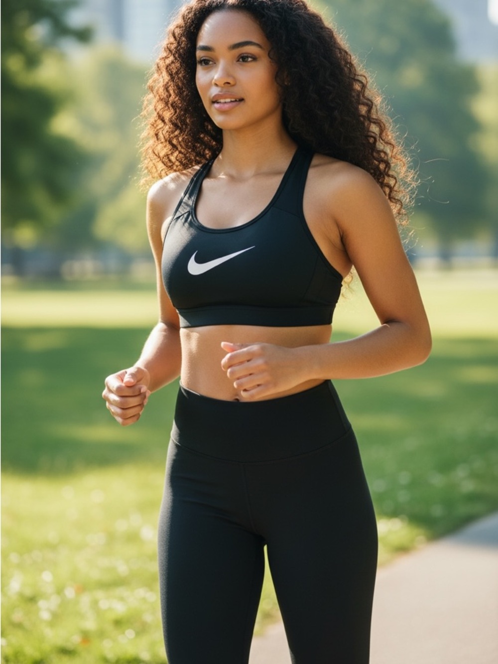 Nike Women's Black Sports Bra with White Swoosh